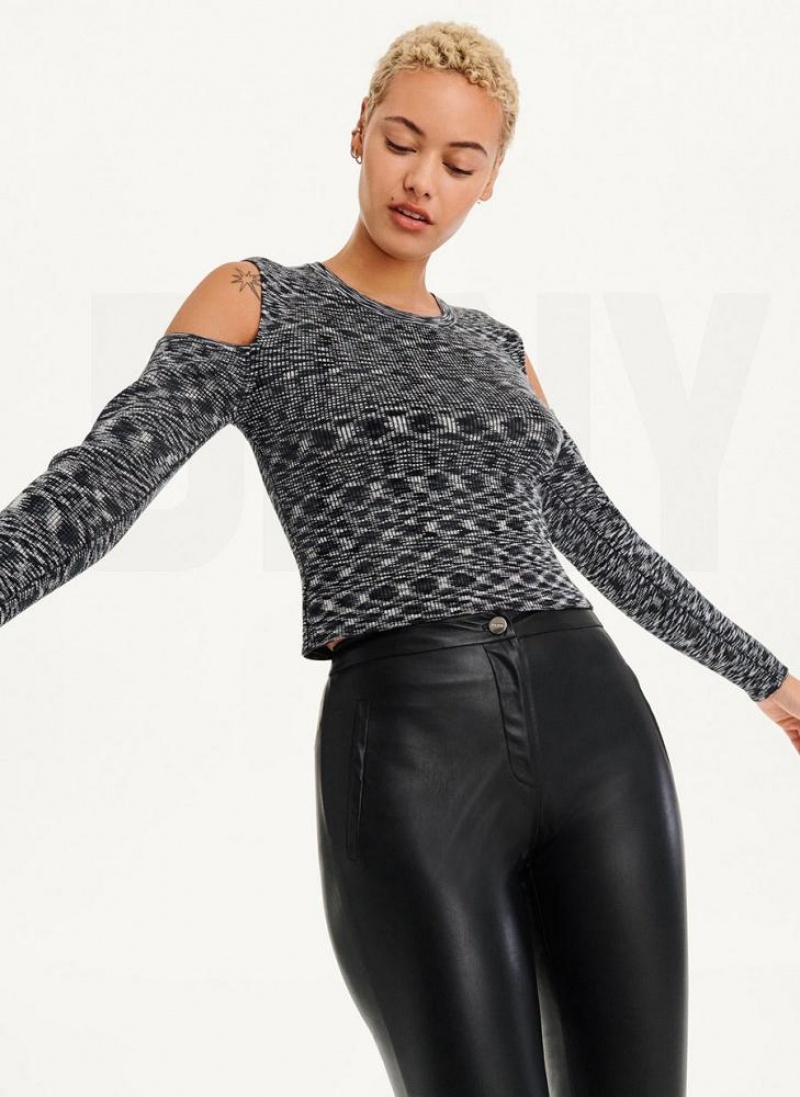 Black DKNY Crewneck Cut Out Shoulder Women's Sweaters | USA-D1331