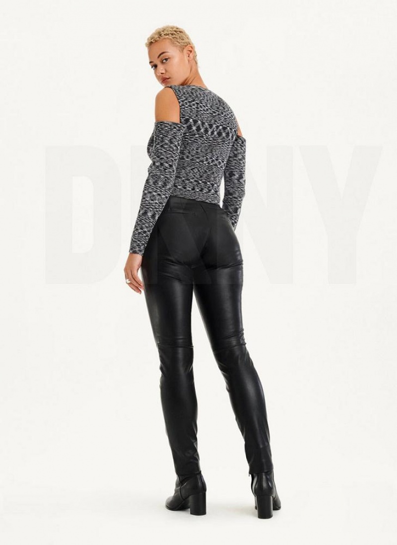 Black DKNY Crewneck Cut Out Shoulder Women's Sweaters | USA-D1331