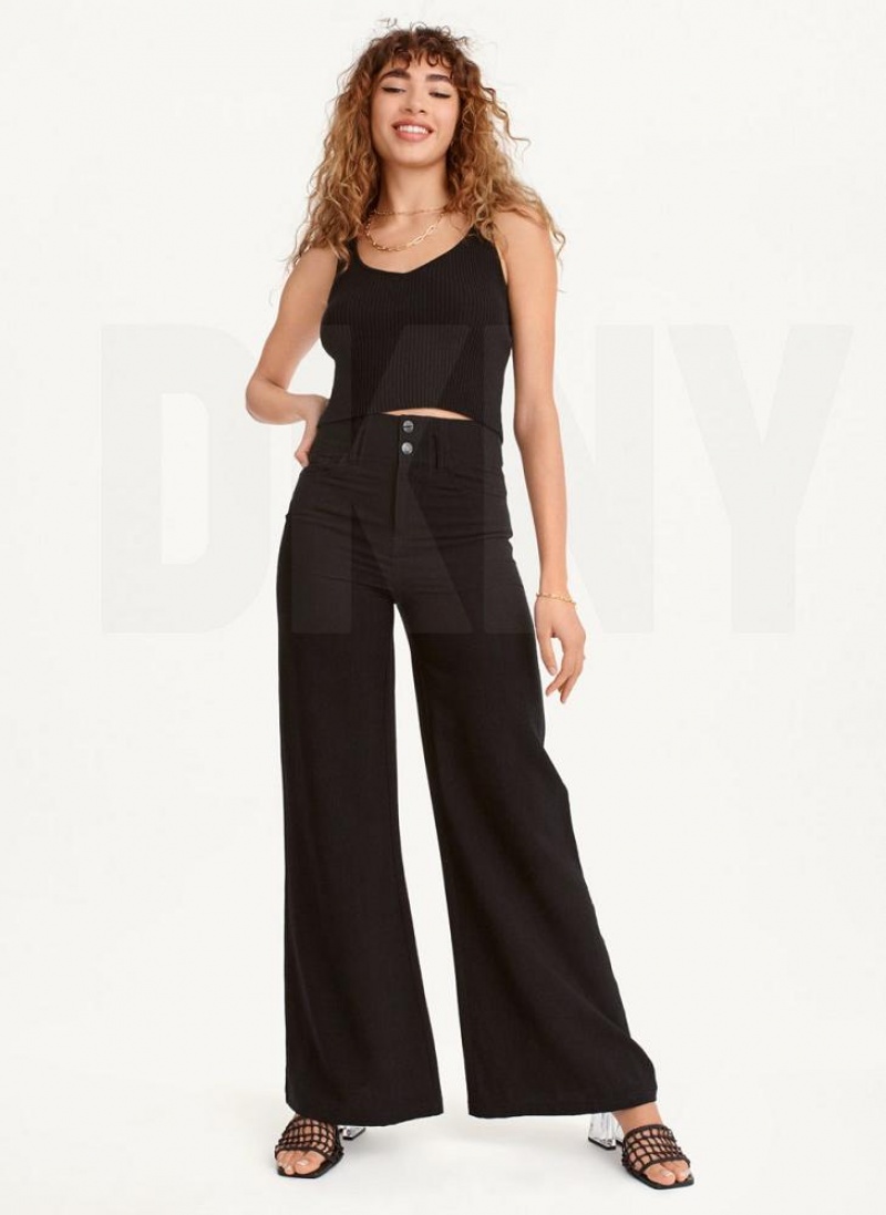 Black DKNY Crinkle Dressing Women's Pants | USA-D0816