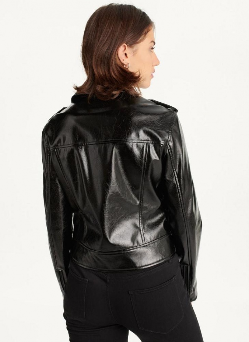 Black DKNY Crinkle Moto Women's Jackets | USA-D1953