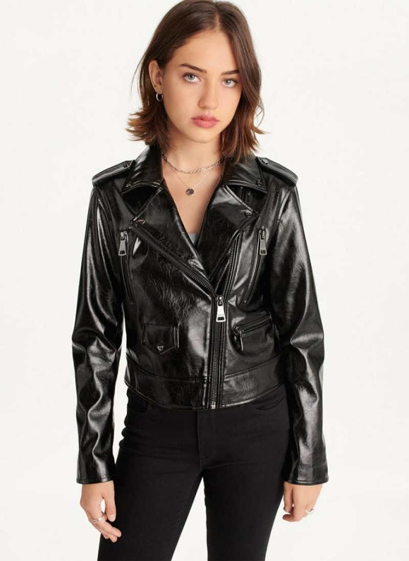 Black DKNY Crinkle Moto Women\'s Jackets | USA-D1953