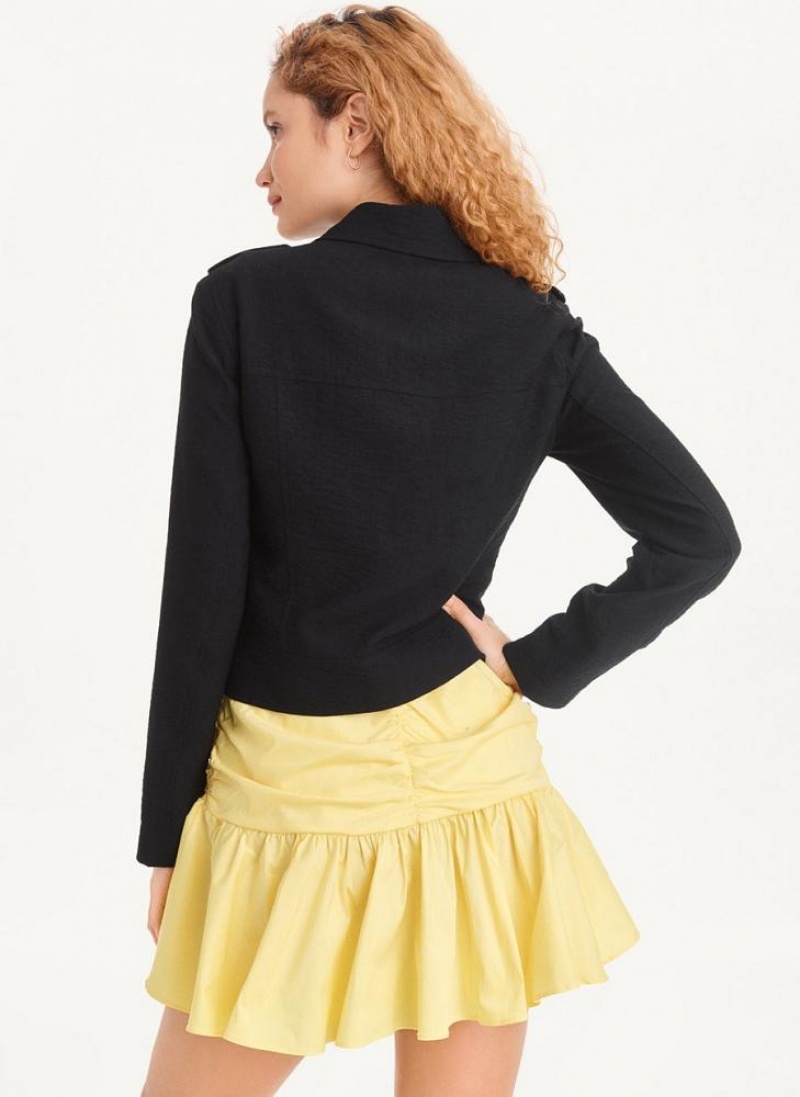 Black DKNY Crinkle Moto Women's Jackets | USA-D1687