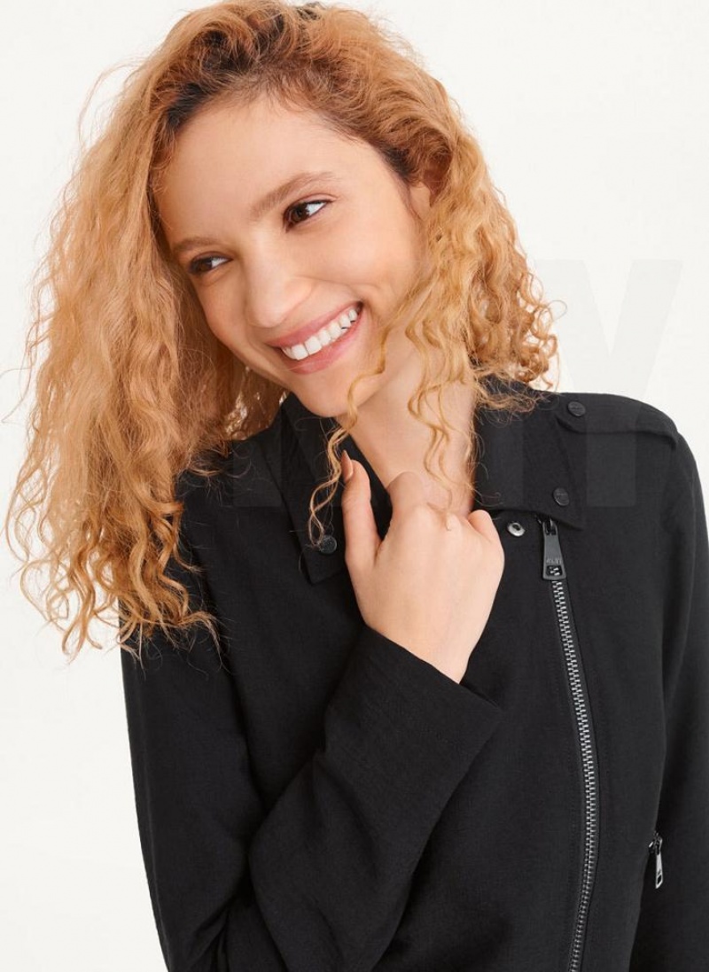 Black DKNY Crinkle Moto Women's Jackets | USA-D1687