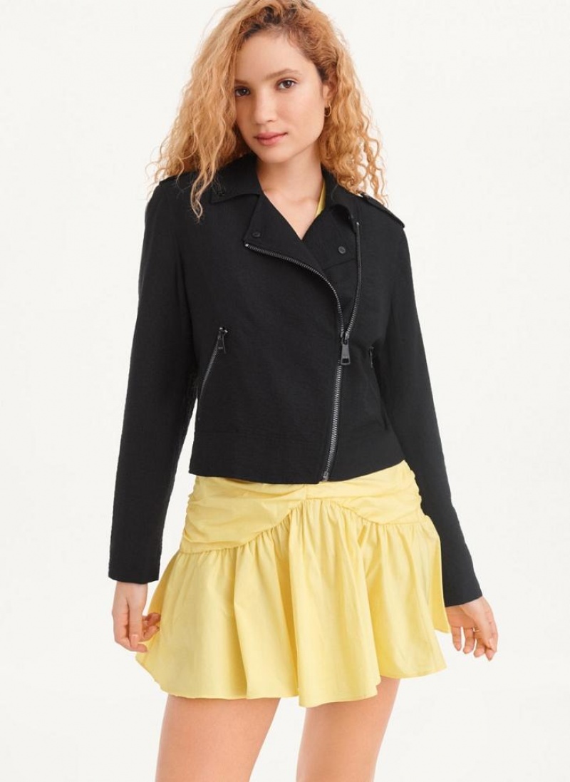 Black DKNY Crinkle Moto Women\'s Jackets | USA-D1687