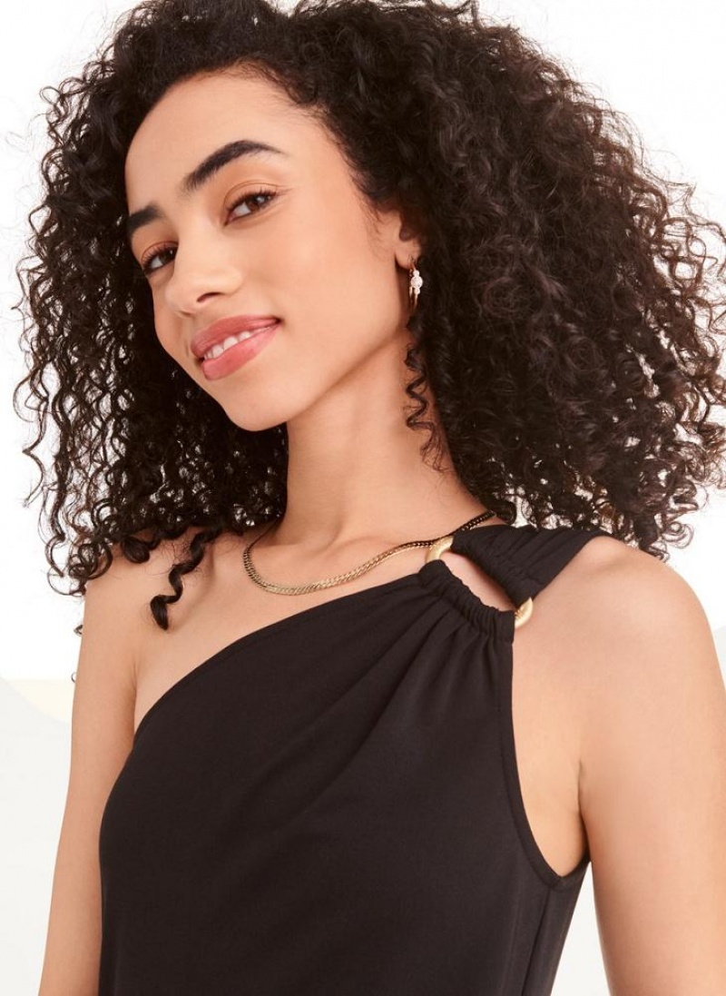 Black DKNY Crisp Knit Women's Dresses | USA-D0735