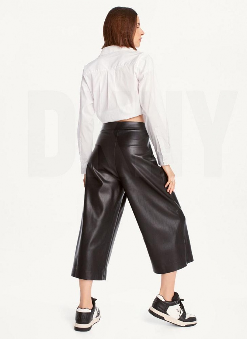 Black DKNY Crop Wide-Leg Women's Pants | USA-D1650
