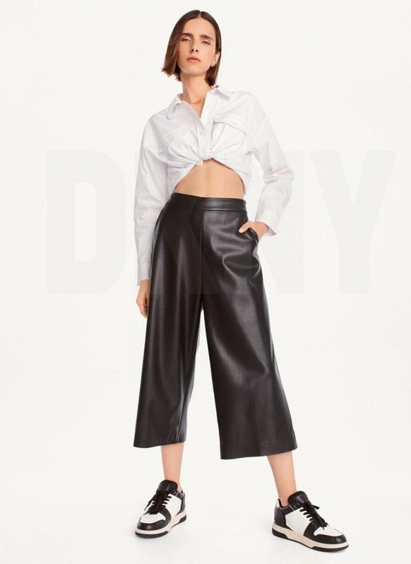 Black DKNY Crop Wide-Leg Women's Pants | USA-D1650