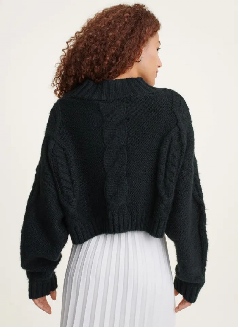 Black DKNY Cropped Cable Women's Sweaters | USA-D1525