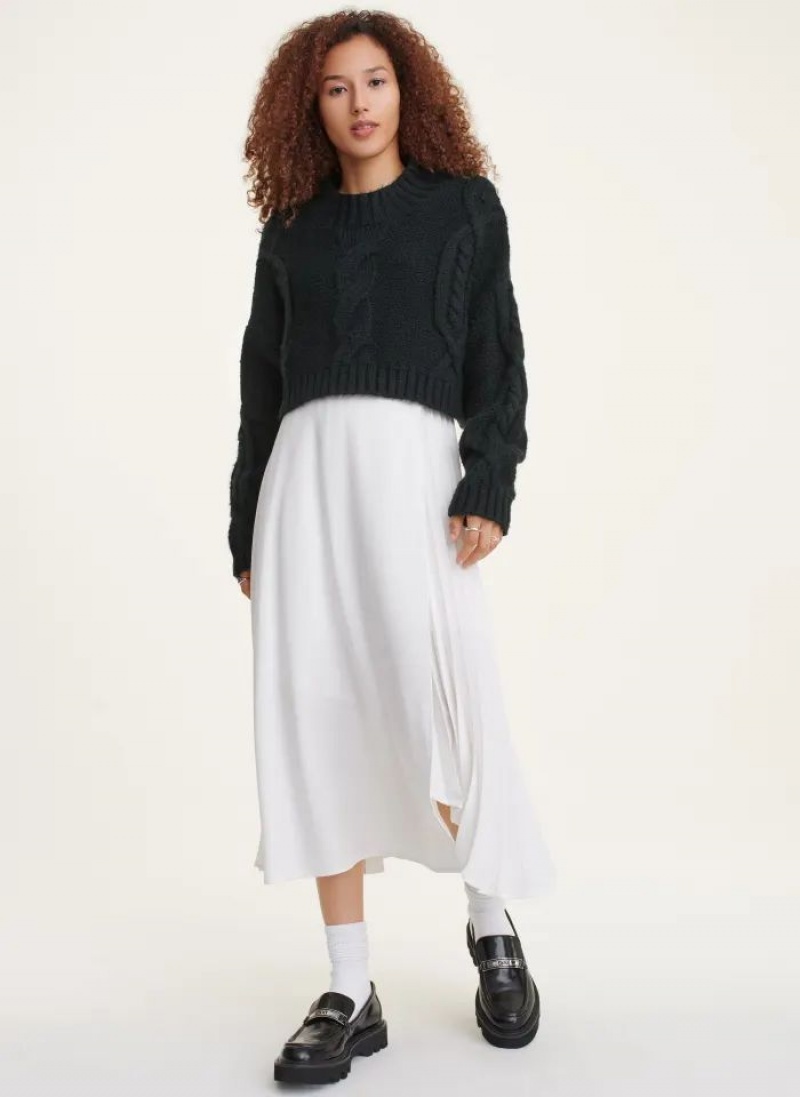 Black DKNY Cropped Cable Women's Sweaters | USA-D1525