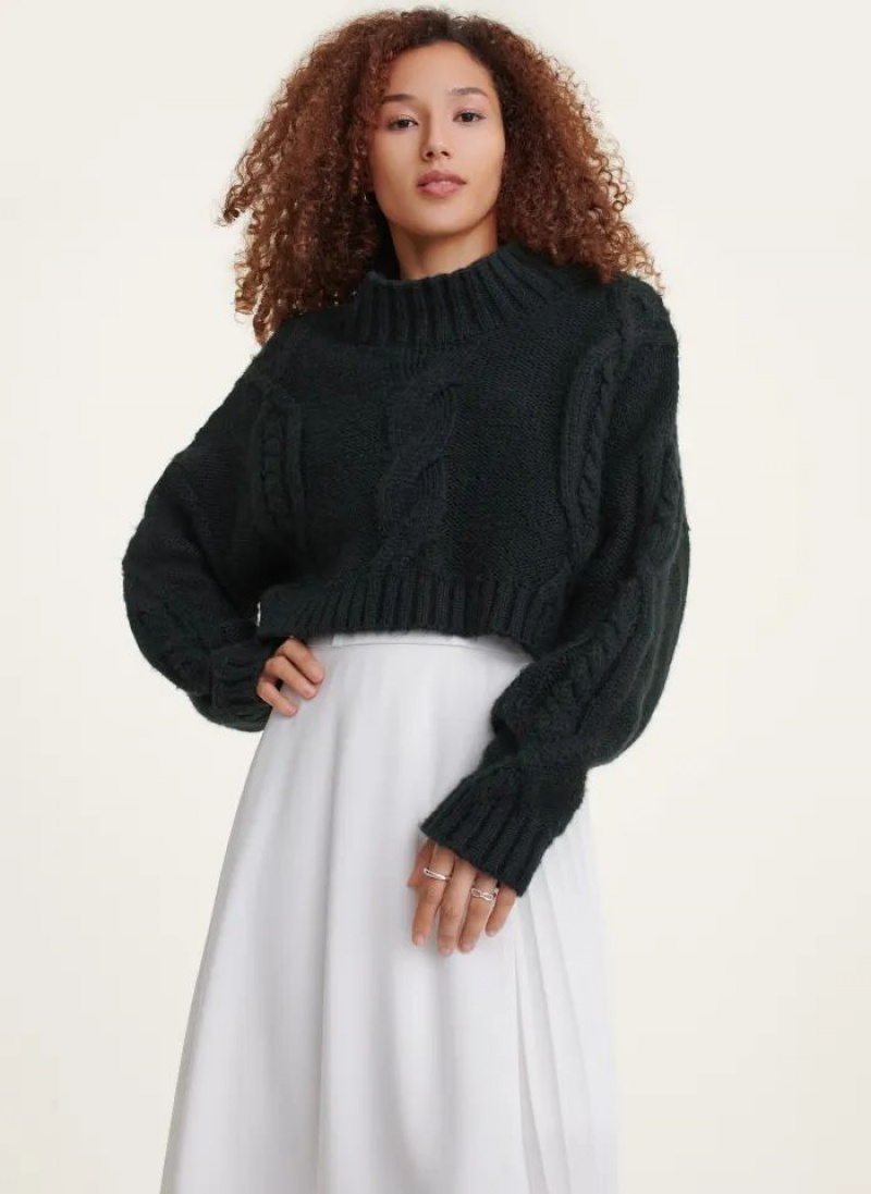 Black DKNY Cropped Cable Women\'s Sweaters | USA-D1525
