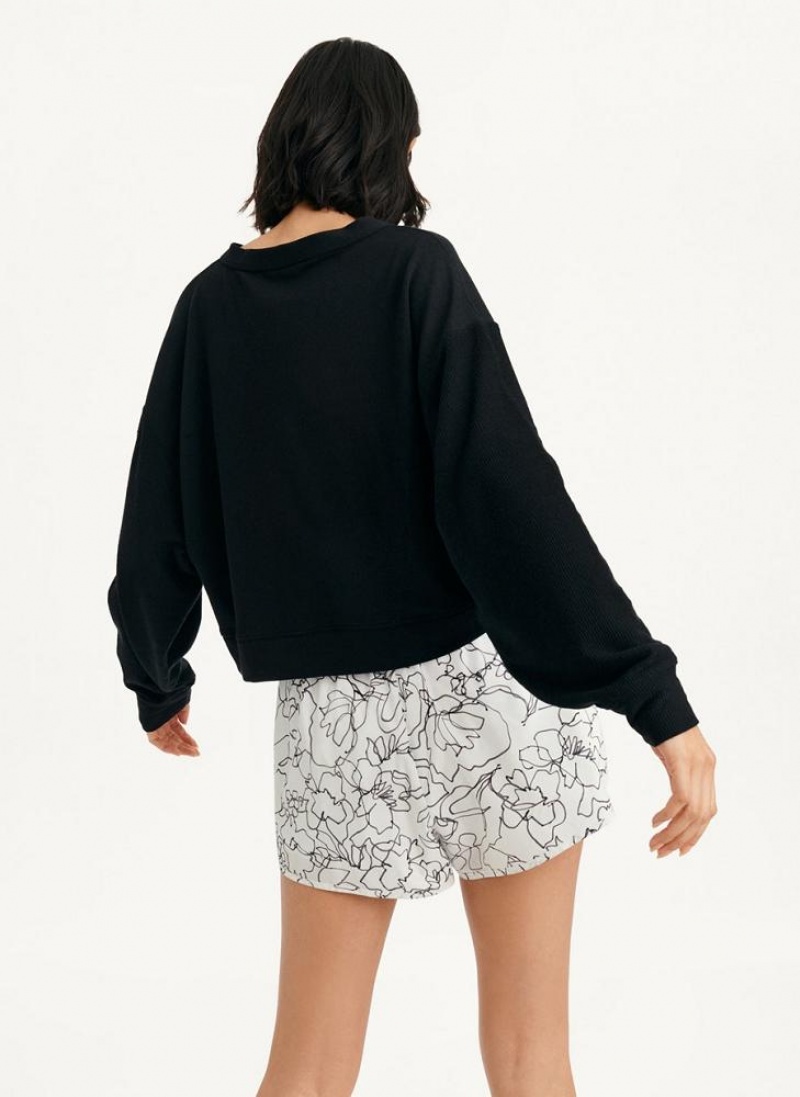 Black DKNY Cropped Henley Lounge Pullover Women's Sweatshirts | USA-D0813