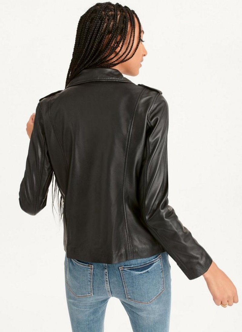 Black DKNY Cropped Leather Women's Jackets | USA-D0729