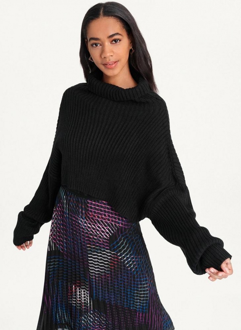 Black DKNY Cropped Turtleneck Women's Sweaters | USA-D1949