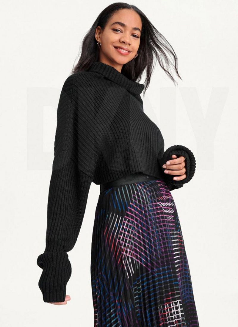 Black DKNY Cropped Turtleneck Women's Sweaters | USA-D1949