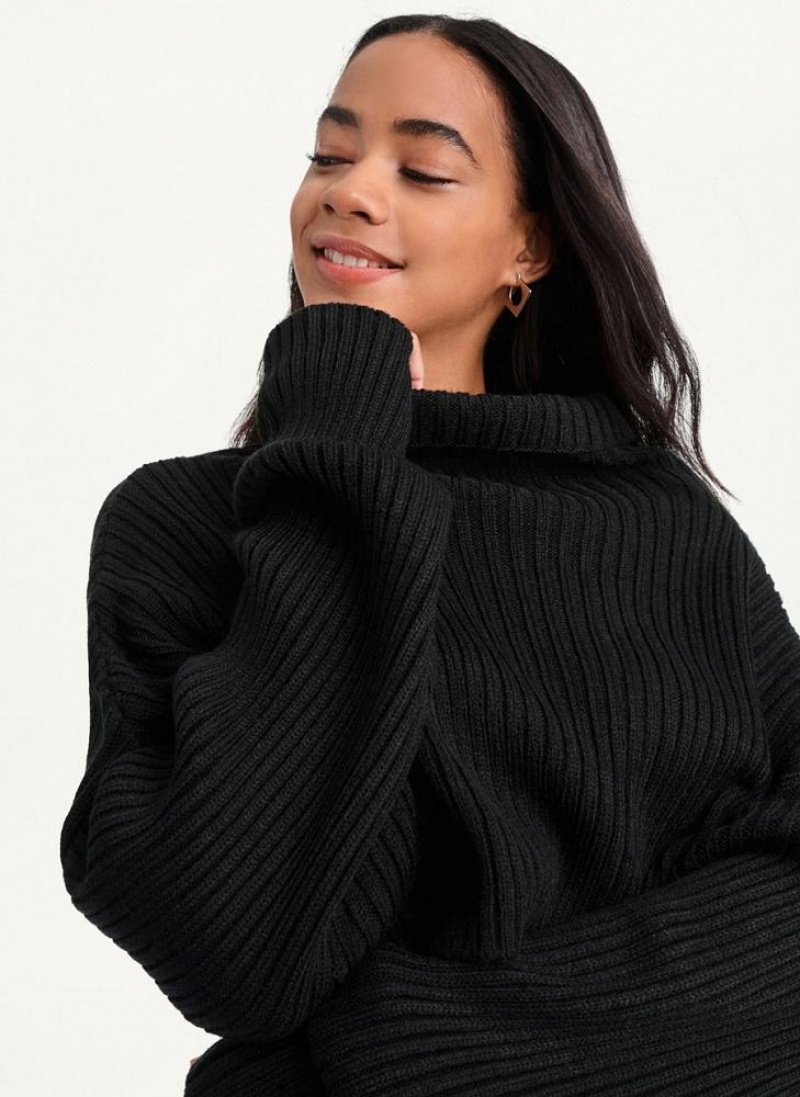 Black DKNY Cropped Turtleneck Women's Sweaters | USA-D1949