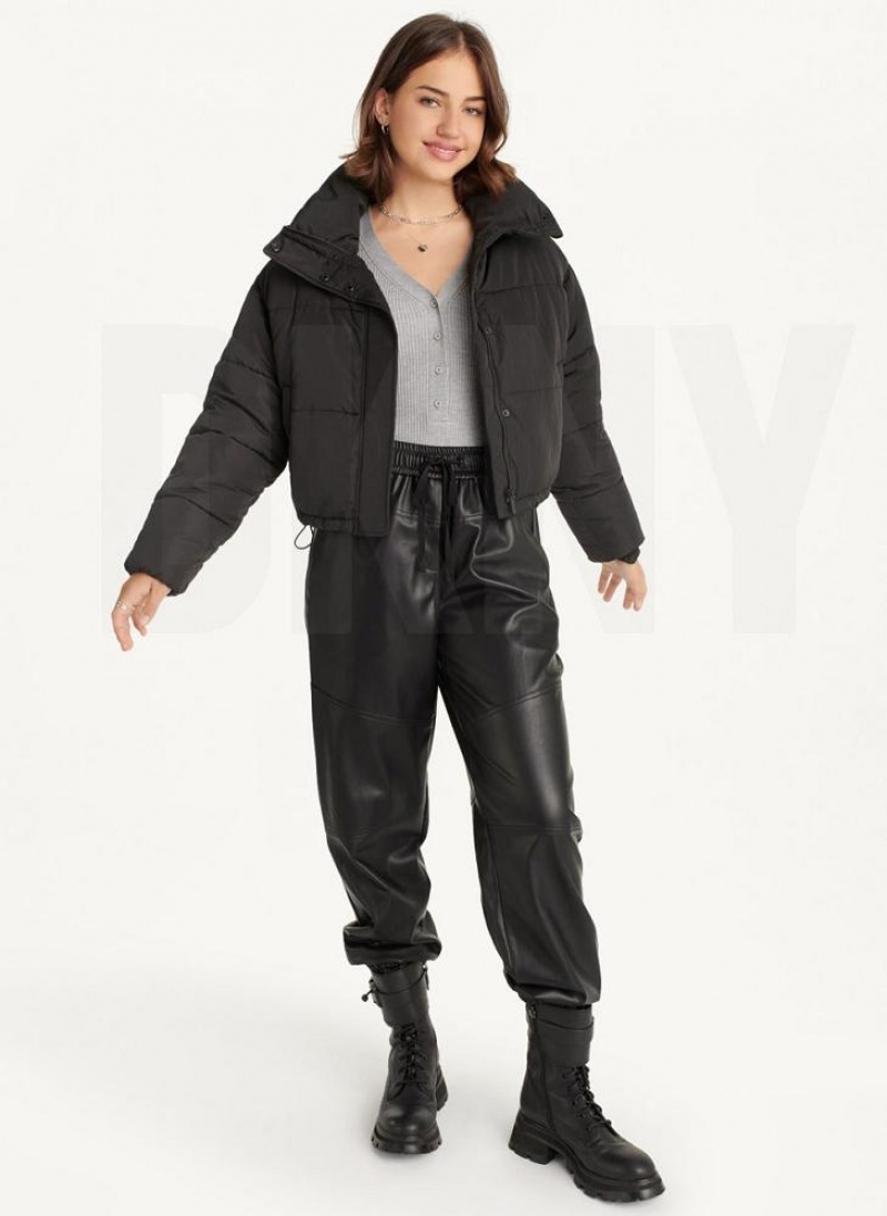 Black DKNY Cropped Women's Puffer Jacket | USA-D1251