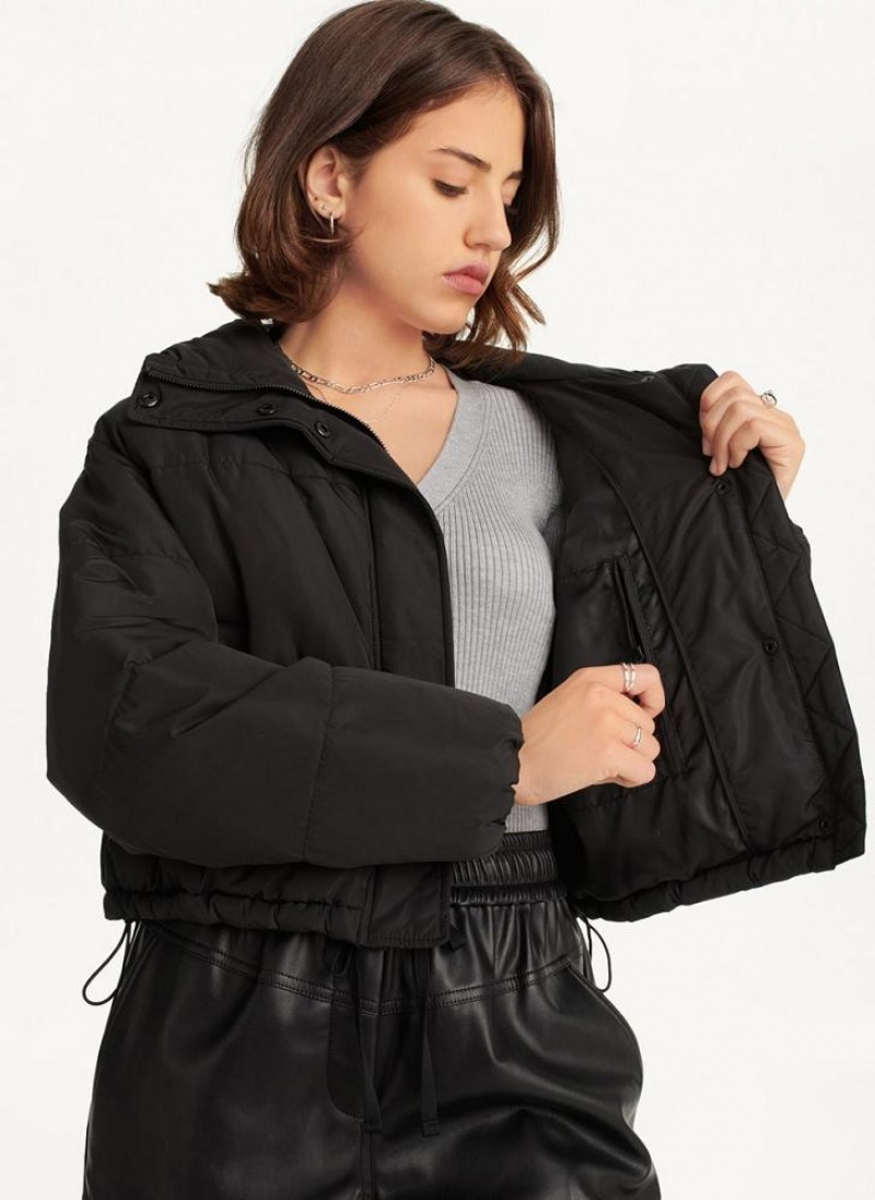 Black DKNY Cropped Women's Puffer Jacket | USA-D1251