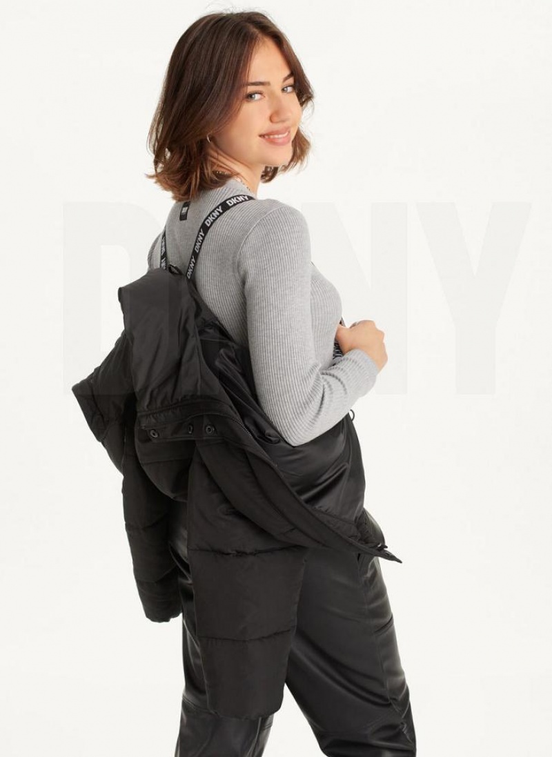 Black DKNY Cropped Women's Puffer Jacket | USA-D1251