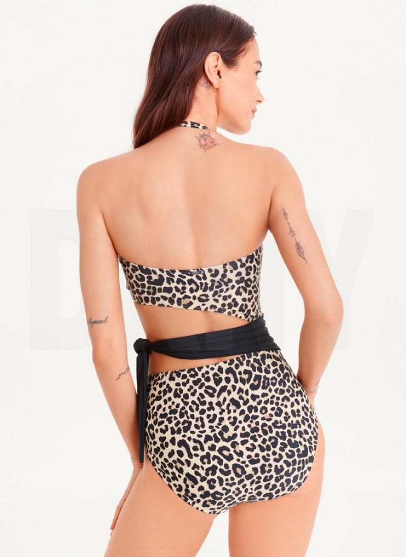 Black DKNY Cut Out Bandeau One Piece Women's Swimsuits | USA-D0696