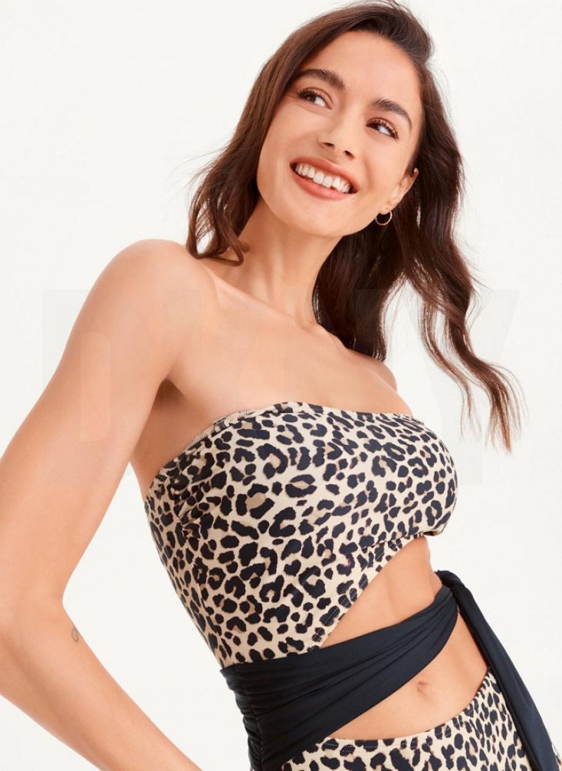 Black DKNY Cut Out Bandeau One Piece Women's Swimsuits | USA-D0696