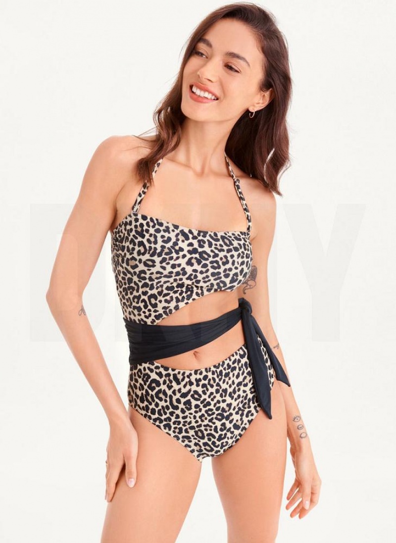 Black DKNY Cut Out Bandeau One Piece Women\'s Swimsuits | USA-D0696