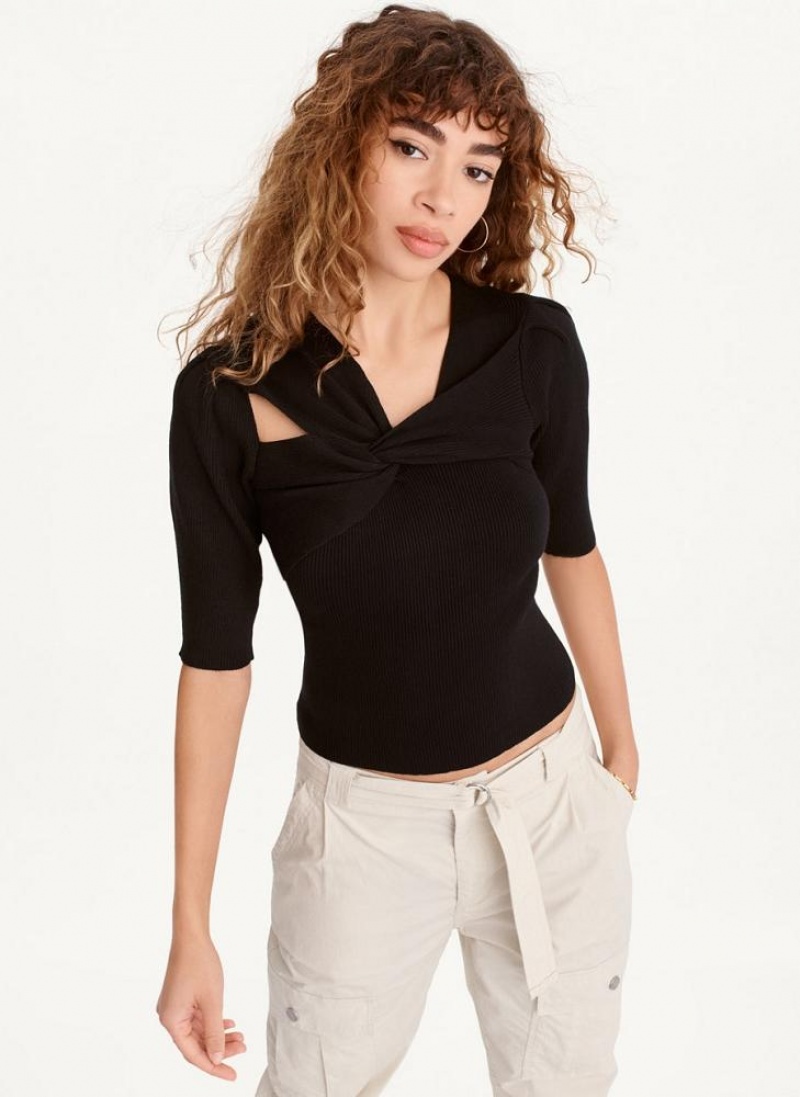 Black DKNY Cut Out Women\'s Sweaters | USA-D1008