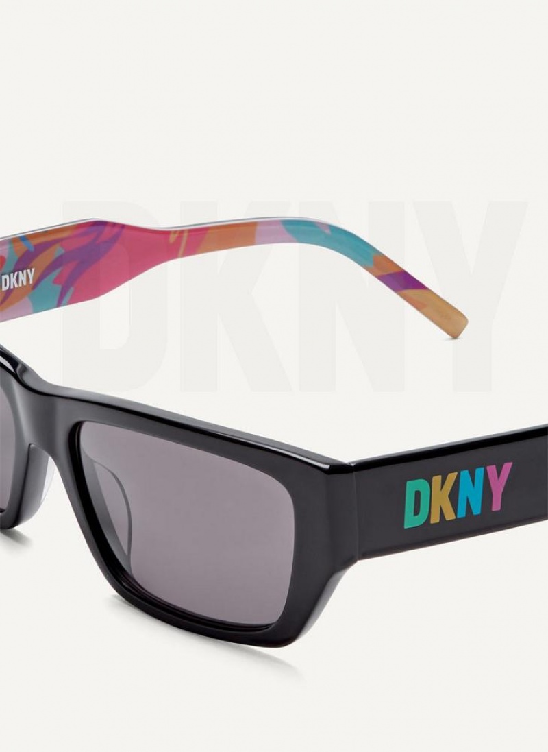 Black DKNY DKNY Pride Rectangle Women's Sunglasses | USA-D0470