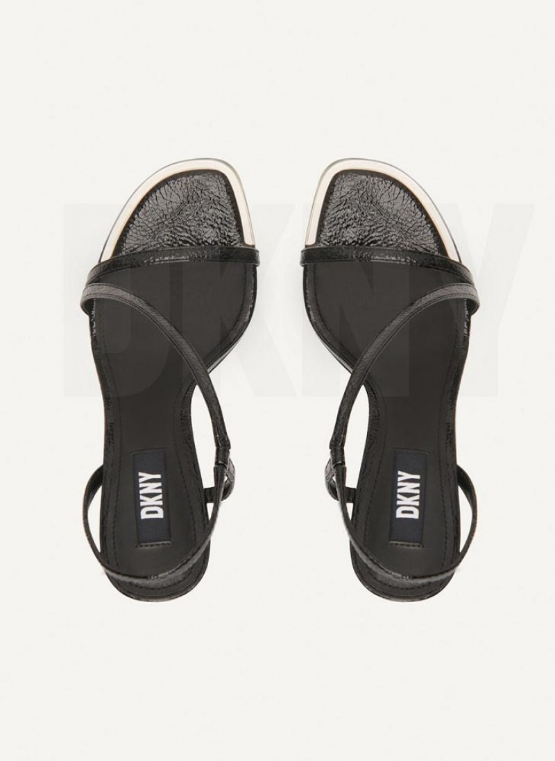 Black DKNY Danielle Strappy Shoes Heels | USA-D1171