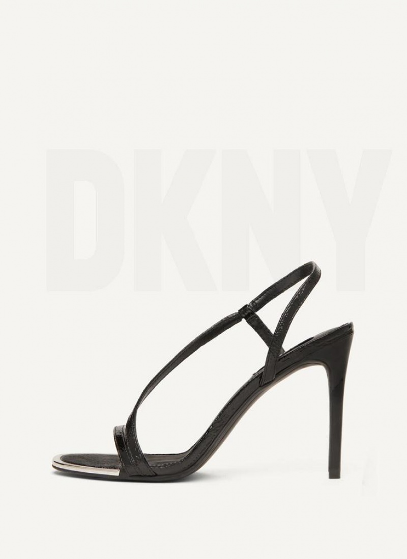 Black DKNY Danielle Strappy Shoes Heels | USA-D1171