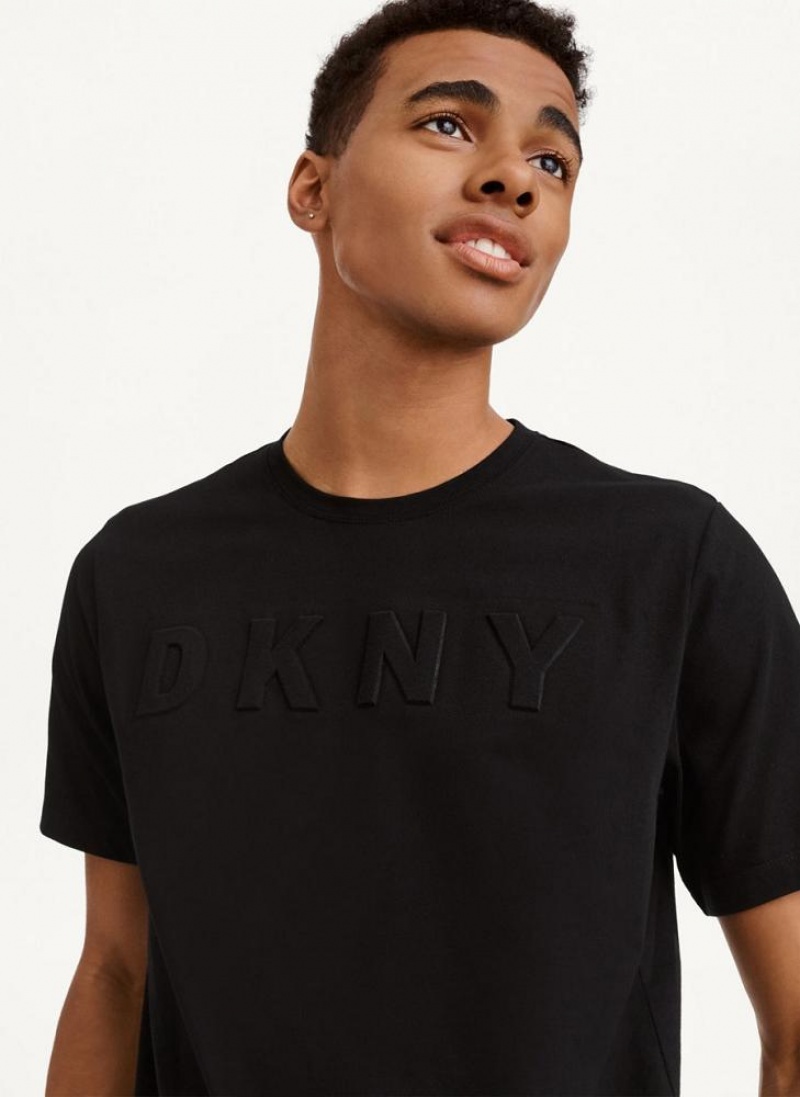 Black DKNY Debossed Logo Men's T Shirts | USA-D1770