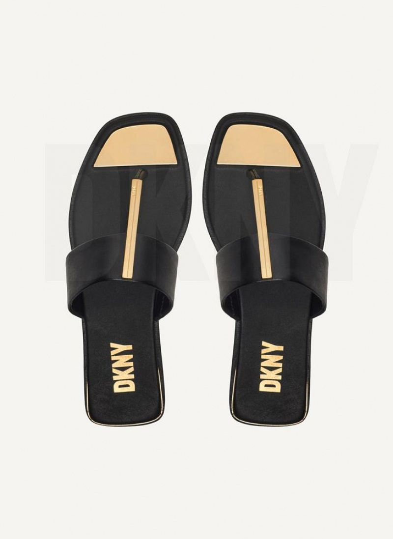 Black DKNY Deja - Flat Thong Shoes Flip Flops | USA-D0161