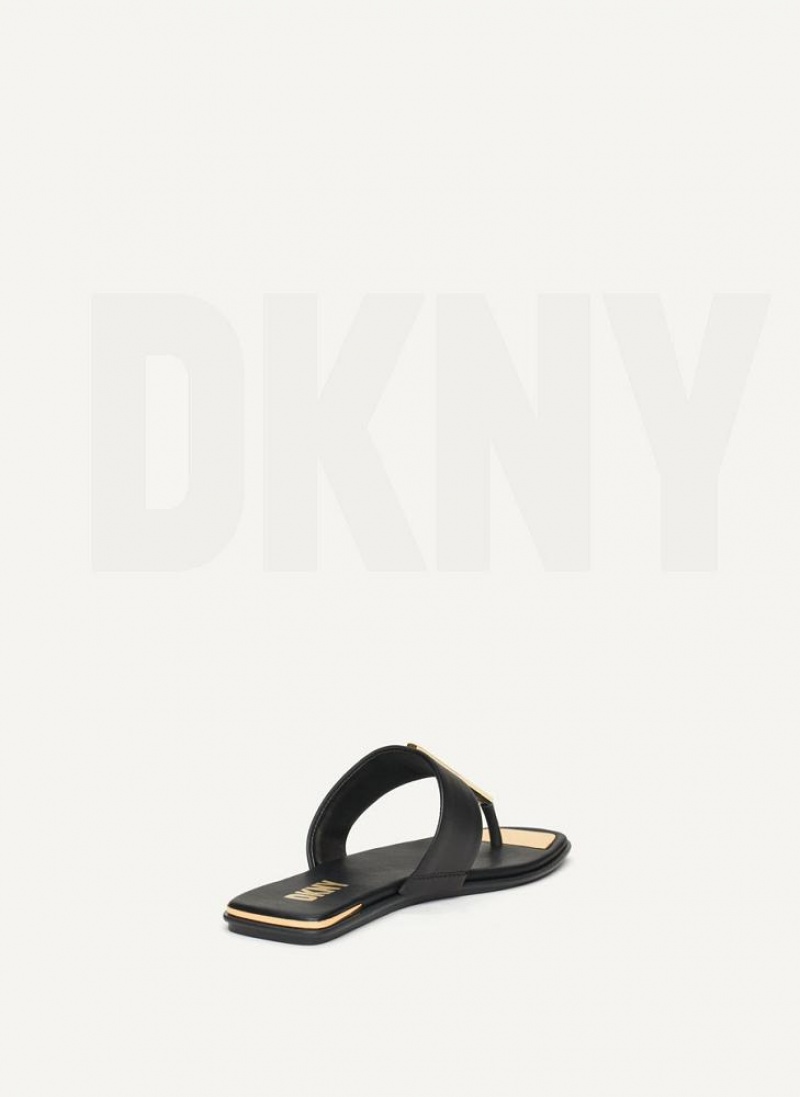 Black DKNY Deja - Flat Thong Shoes Flip Flops | USA-D0161