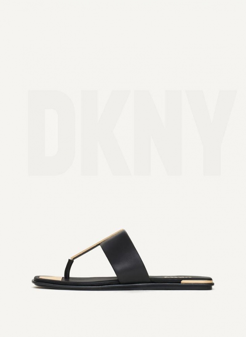 Black DKNY Deja - Flat Thong Shoes Flip Flops | USA-D0161