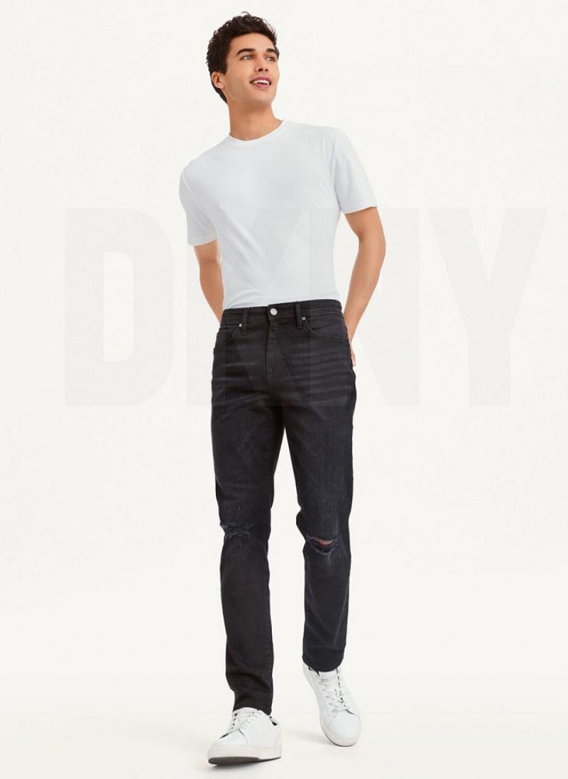 Black DKNY Destructed Denim Men's Jeans | USA-D0648