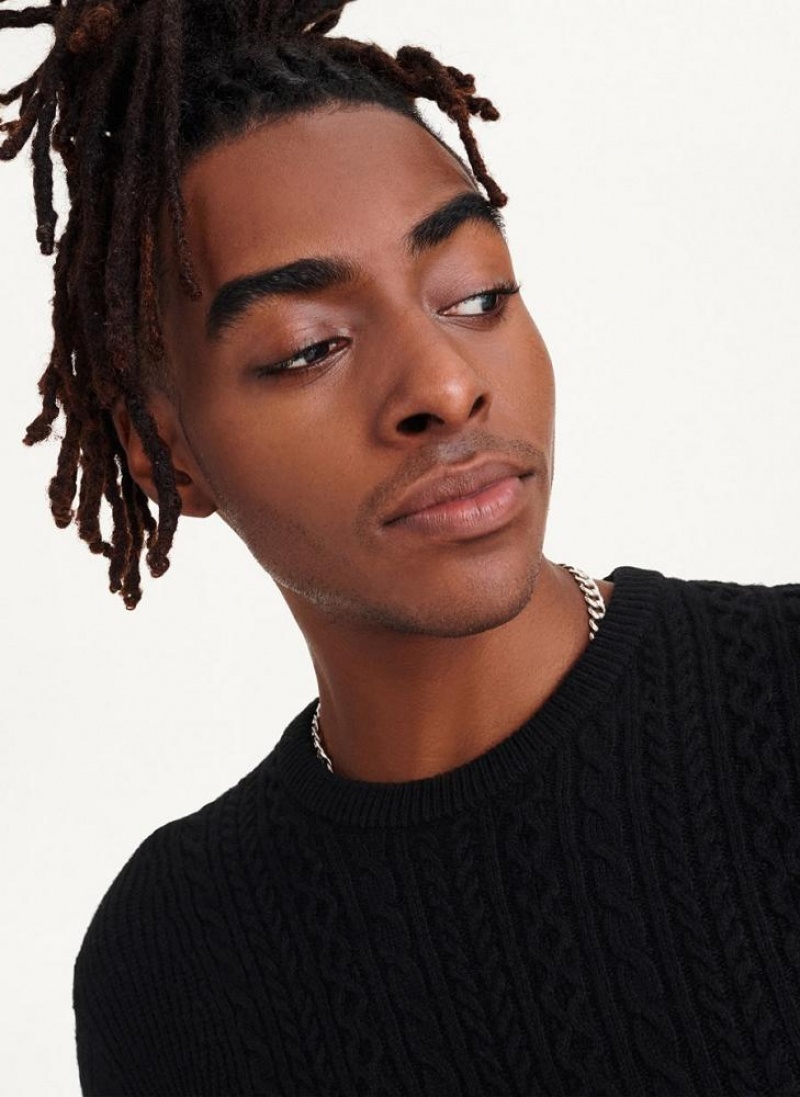 Black DKNY Diagonal Cable Crew Men's Sweaters | USA-D1486