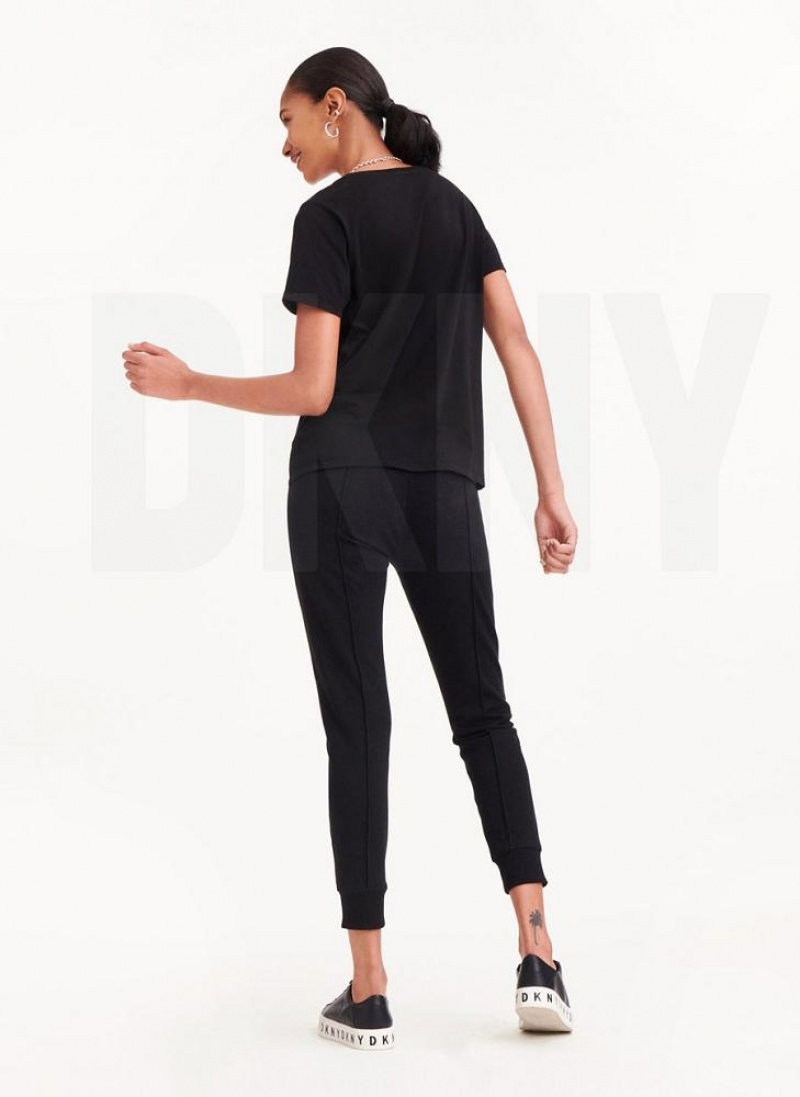 Black DKNY Diagonal Rhinestone Logo Women's T Shirts | USA-D1779