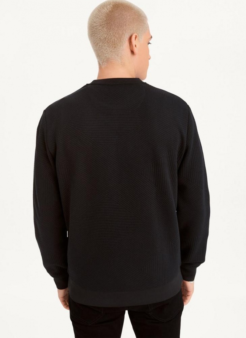 Black DKNY Directional Quilting Crewneck Men's Sweatshirts | USA-D0513