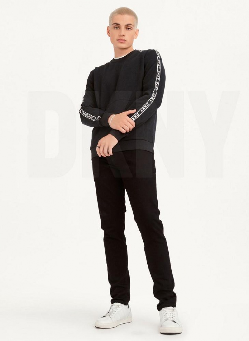 Black DKNY Directional Quilting Crewneck Men's Sweatshirts | USA-D0513