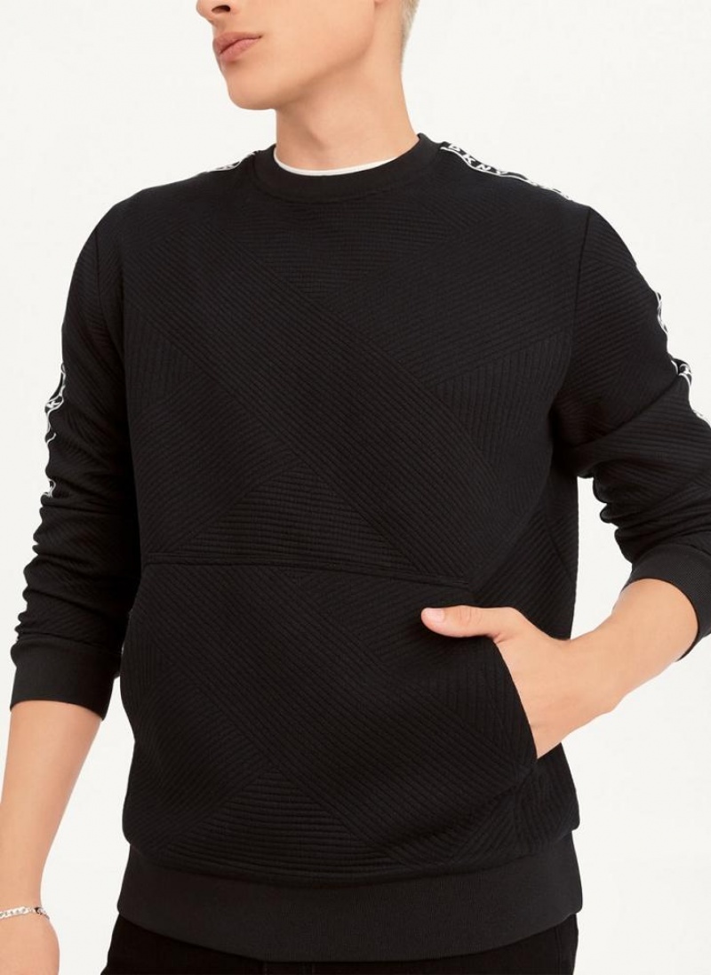 Black DKNY Directional Quilting Crewneck Men's Sweatshirts | USA-D0513