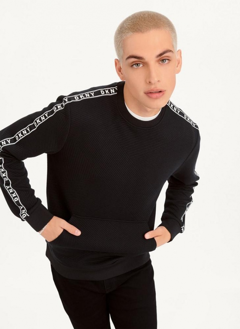 Black DKNY Directional Quilting Crewneck Men\'s Sweatshirts | USA-D0513