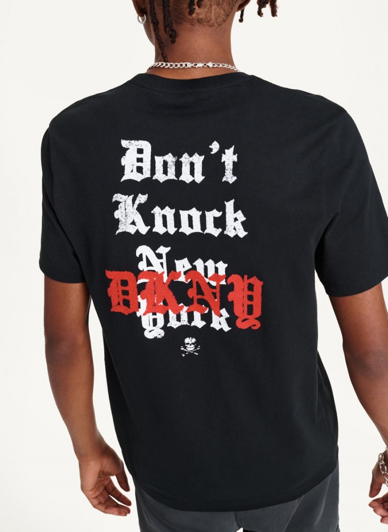 Black DKNY Don't Knock New York Men's T Shirts | USA-D0389
