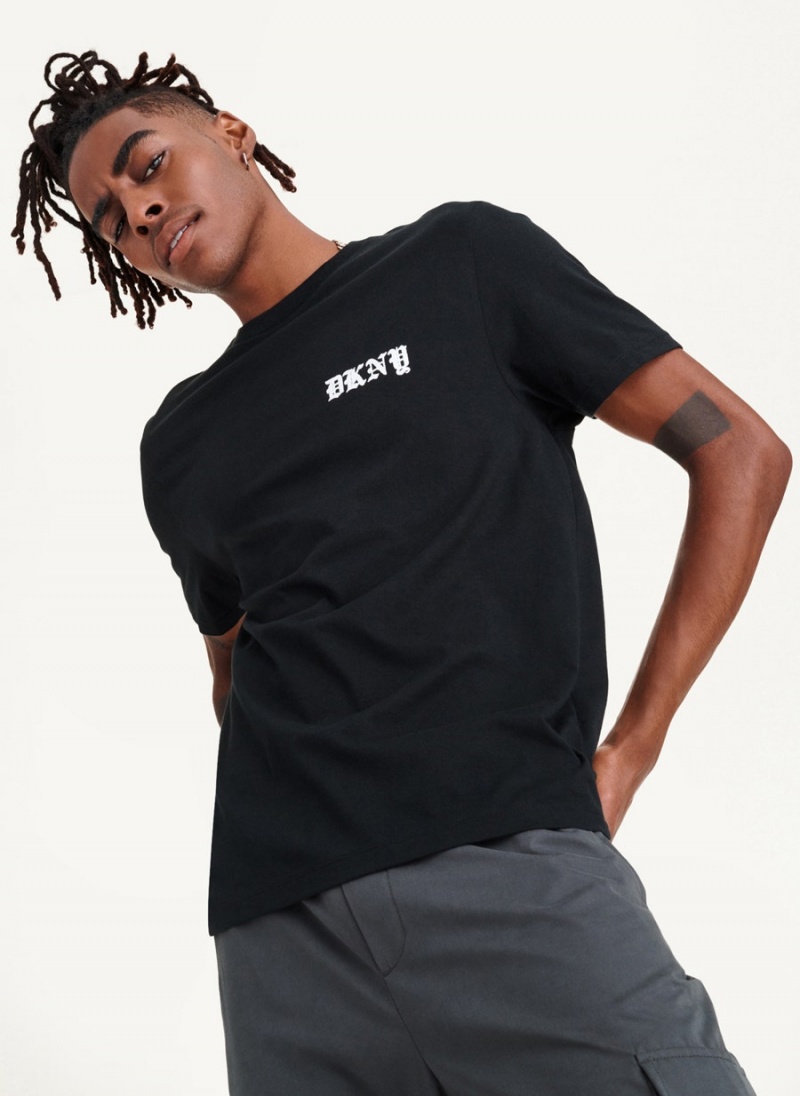 Black DKNY Don't Knock New York Men's T Shirts | USA-D0389