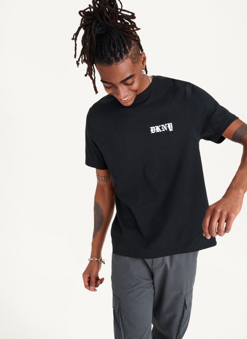 Black DKNY Don't Knock New York Men's T Shirts | USA-D0389