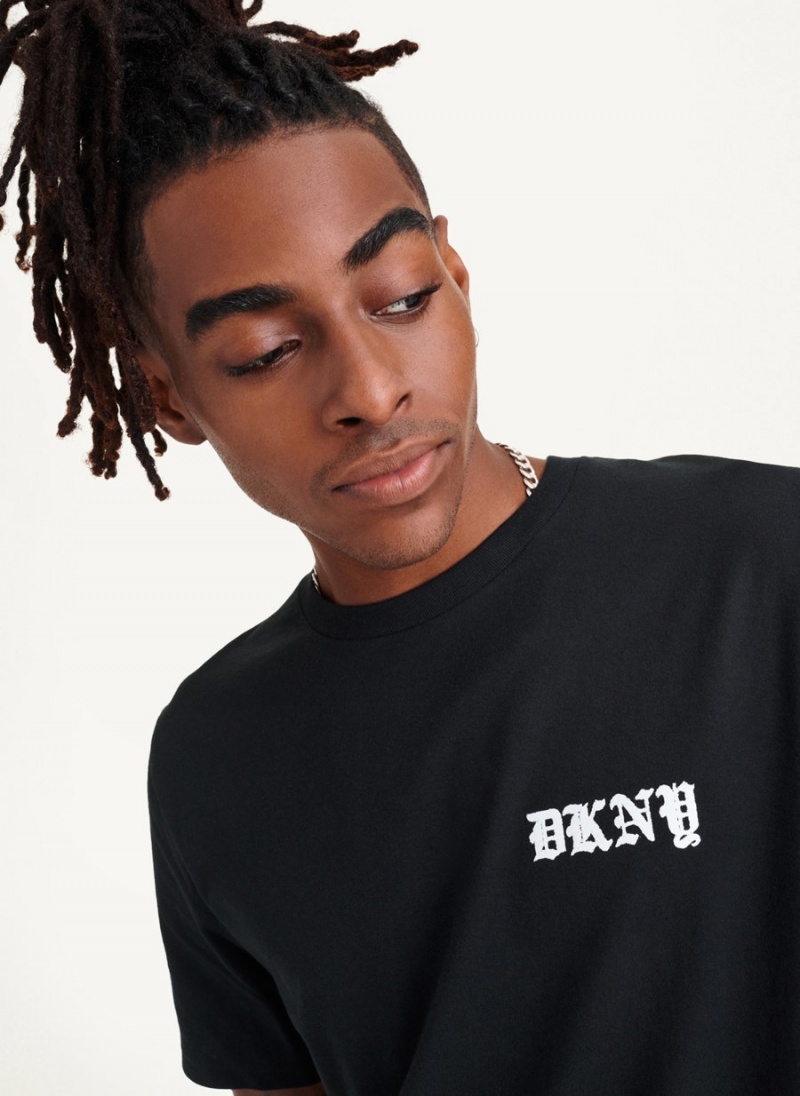 Black DKNY Don't Knock New York Men's T Shirts | USA-D0389