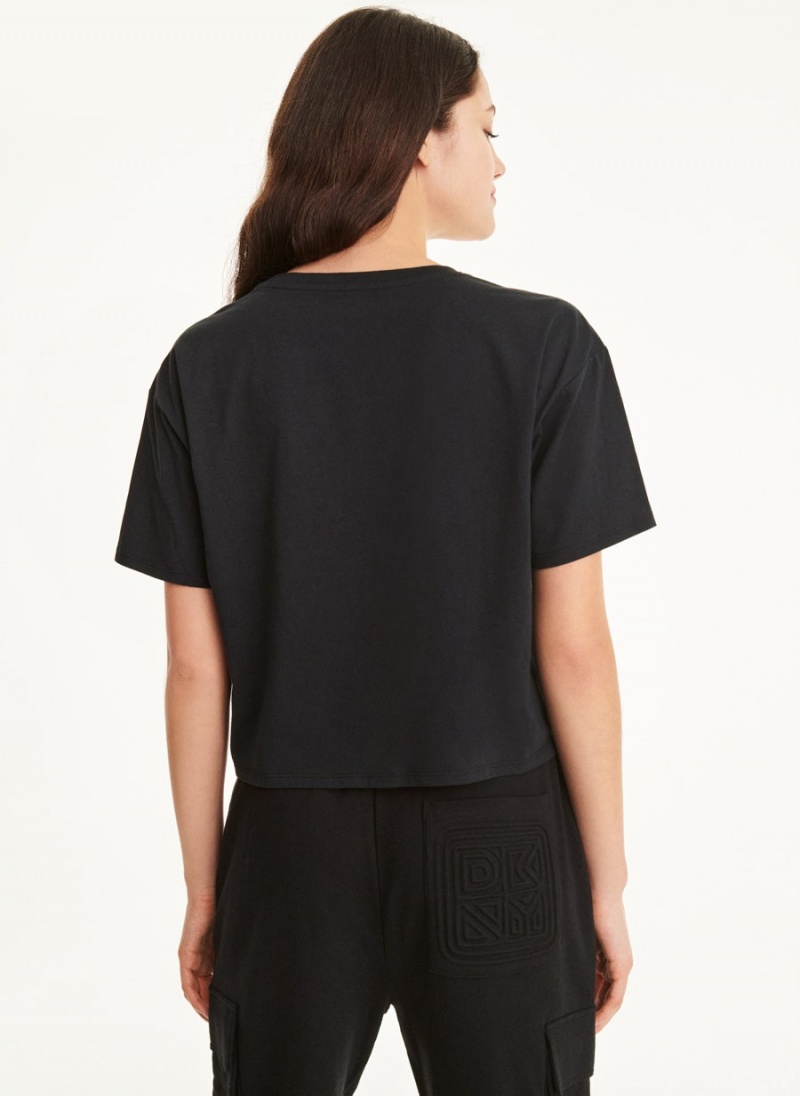 Black DKNY Embossed Logo Jersey Women's T Shirts | USA-D0451