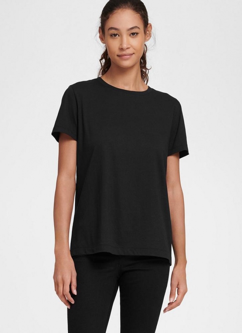 Black DKNY Essential Women's T Shirts | USA-D0963