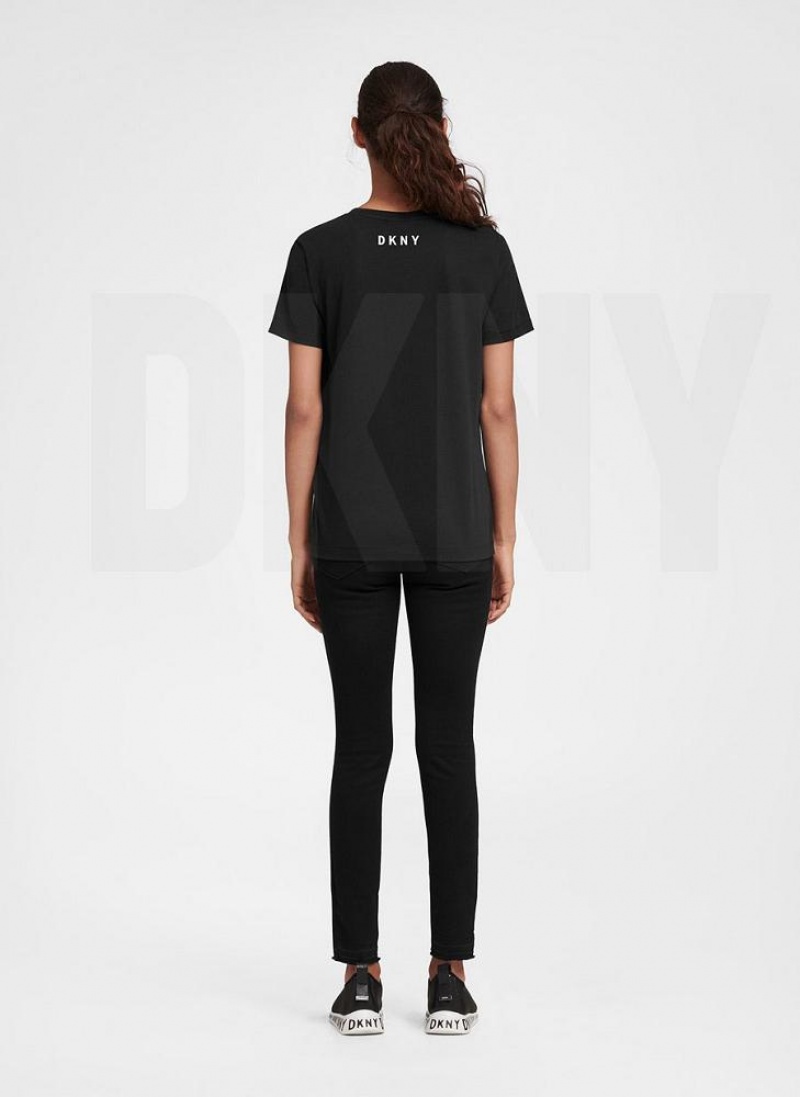 Black DKNY Essential Women's T Shirts | USA-D0963