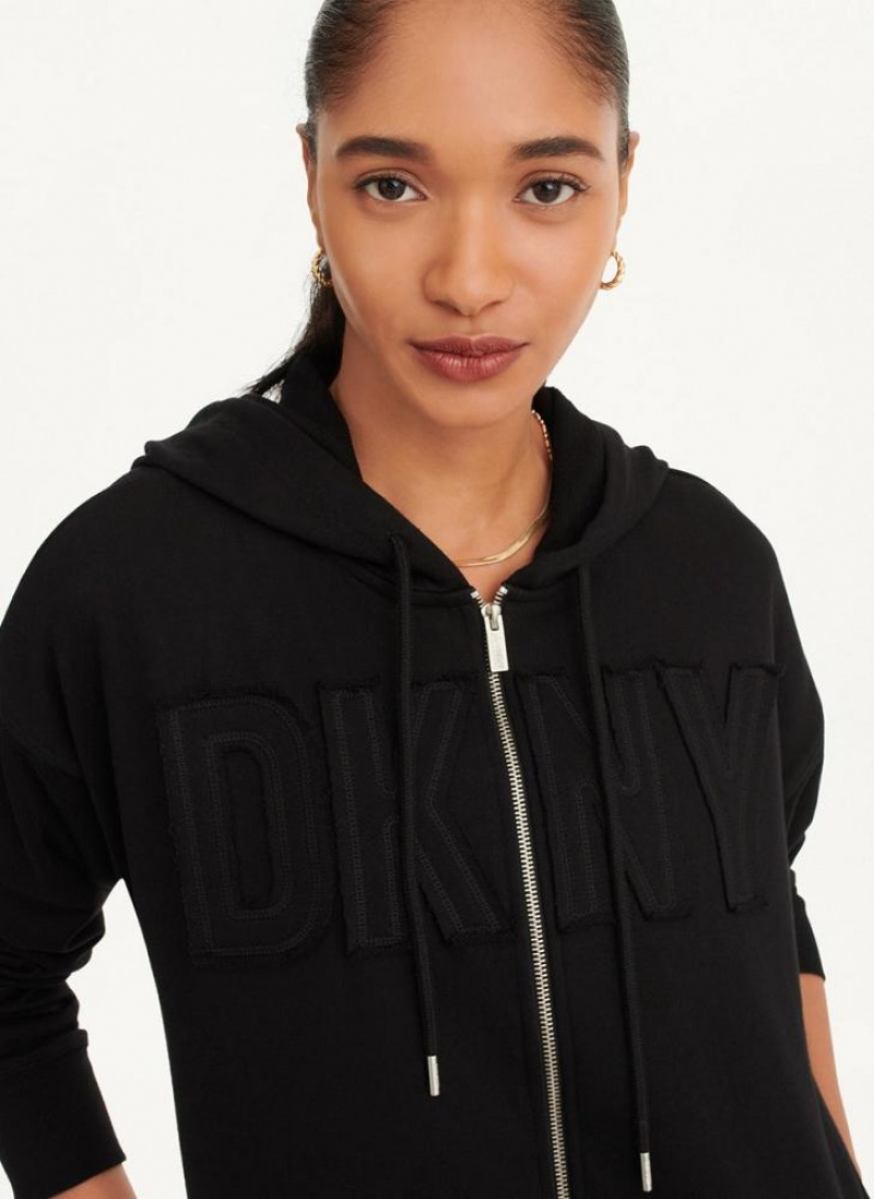 Black DKNY Exploded Applique Logo Women's Hoodies | USA-D0884