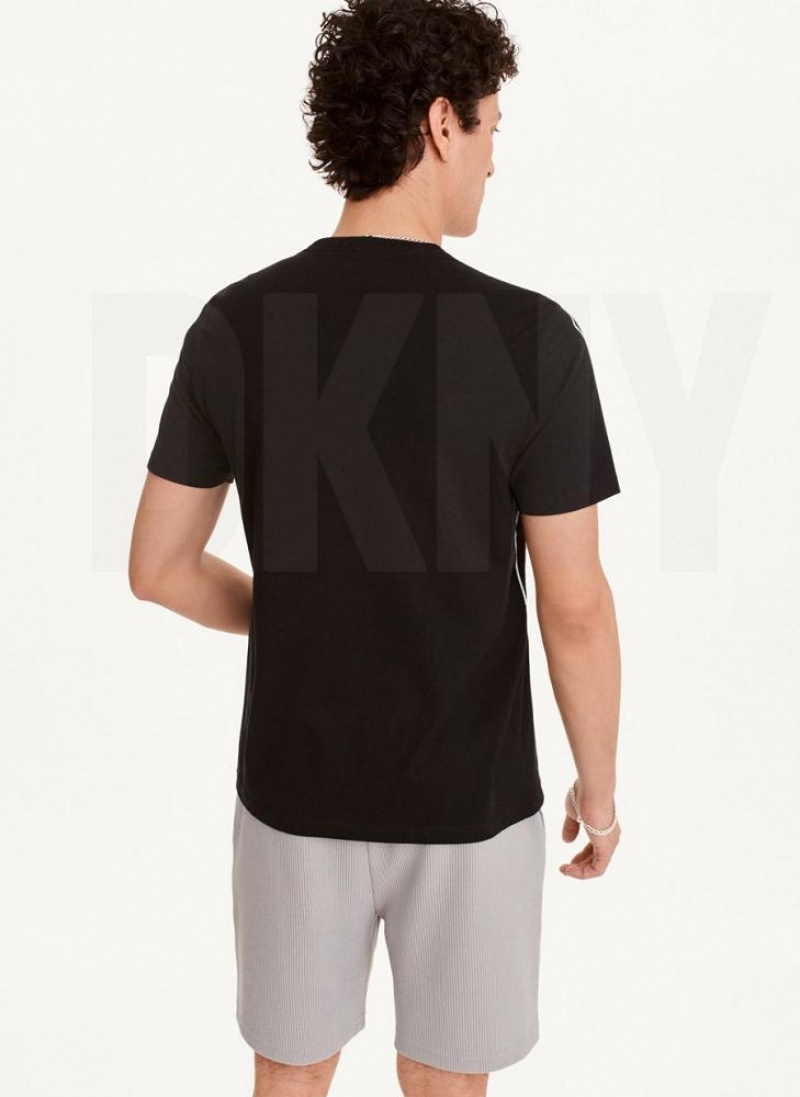 Black DKNY Exploded Logo Outline Men's T Shirts | USA-D0410