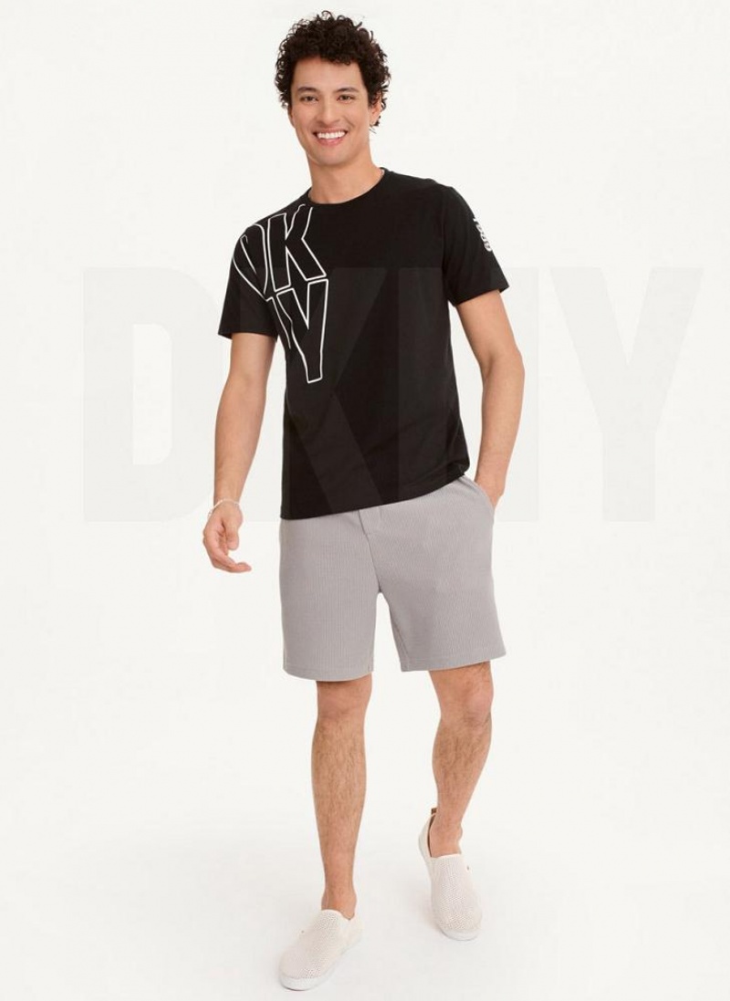 Black DKNY Exploded Logo Outline Men's T Shirts | USA-D0410